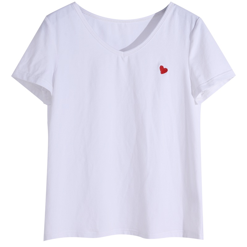 娅丽达女装2019夏季新款白色短袖T恤女修身V领韩版纯色女士上衣I6031