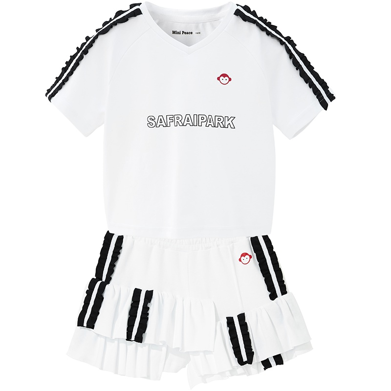 minipeace太平鸟童装女童白色洋气运动休闲套装2019夏季二件套