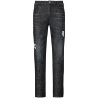 才子破洞牛仔裤男士2020春夏季新款修身刺绣弹力薄款黑色潮流长裤_1