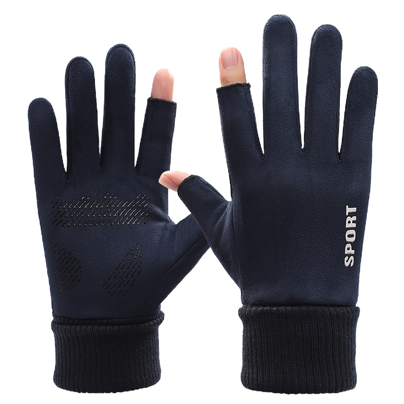 南极人手套男冬季钓鱼防风保暖冬天防寒加厚加绒户外骑车骑行运动手套N2E9X950501 黑色