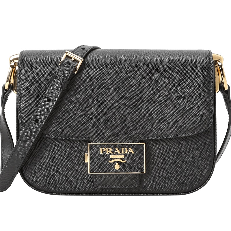 预订 PRADA 普拉达 Emblème 口盖包 单肩包 斜挎包 方扣LOGO十字纹皮1BD217