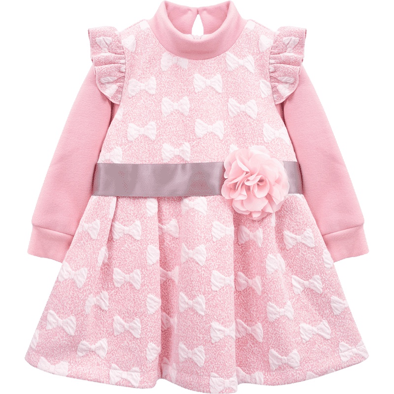 婴姿坊女童冬季加绒收腰连衣裙背面隐形拉链裙子甜美宝宝秋冬长袖