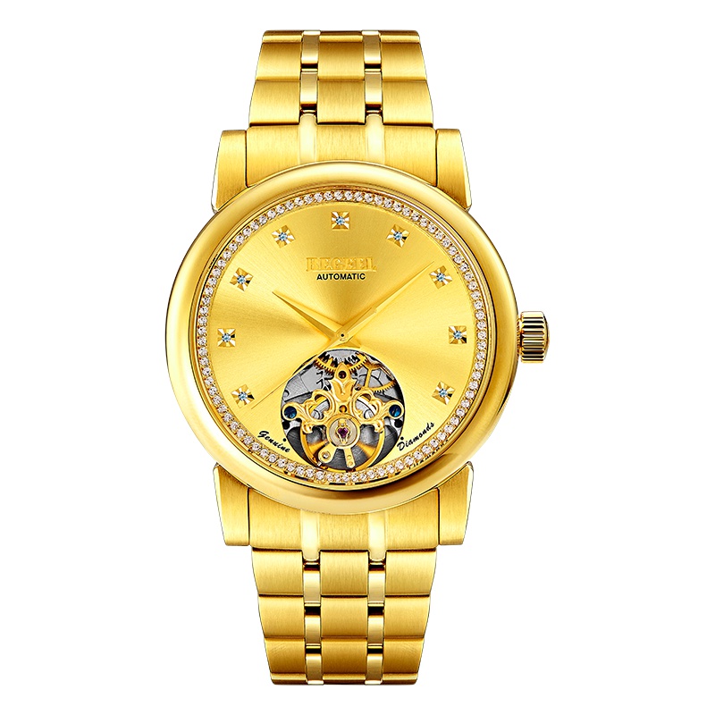 宾爵（BEGEEL）手表飞轮开窗设计全自动机械男士手表 蓝宝石镜面全金镶钻腕表B186M.C