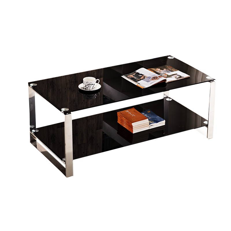 鑫金虎 创意双层加厚钢化玻璃长茶几组合会客区不锈钢简约现代商务接待室