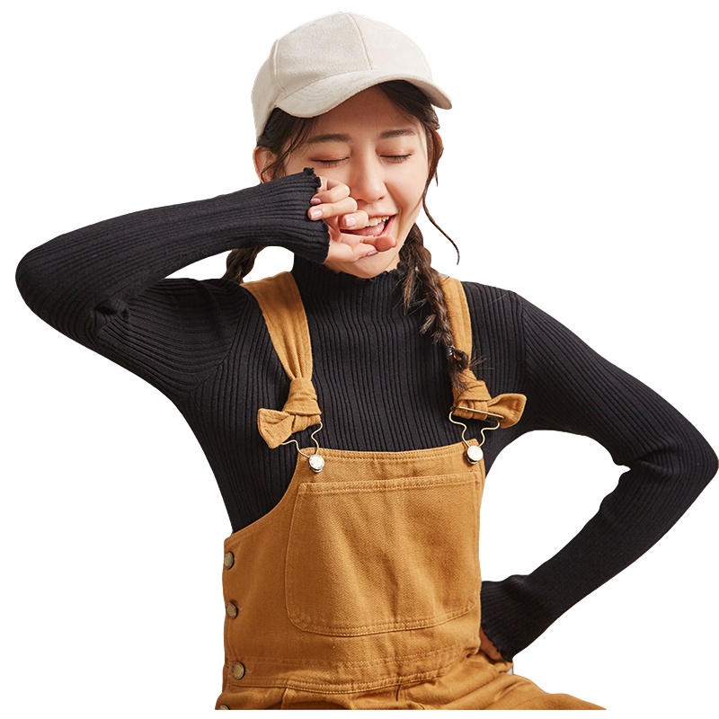 [直降价75元]唐狮秋冬季新款基础打底衫女内搭毛衣半高领长袖针织衫上衣黑白色