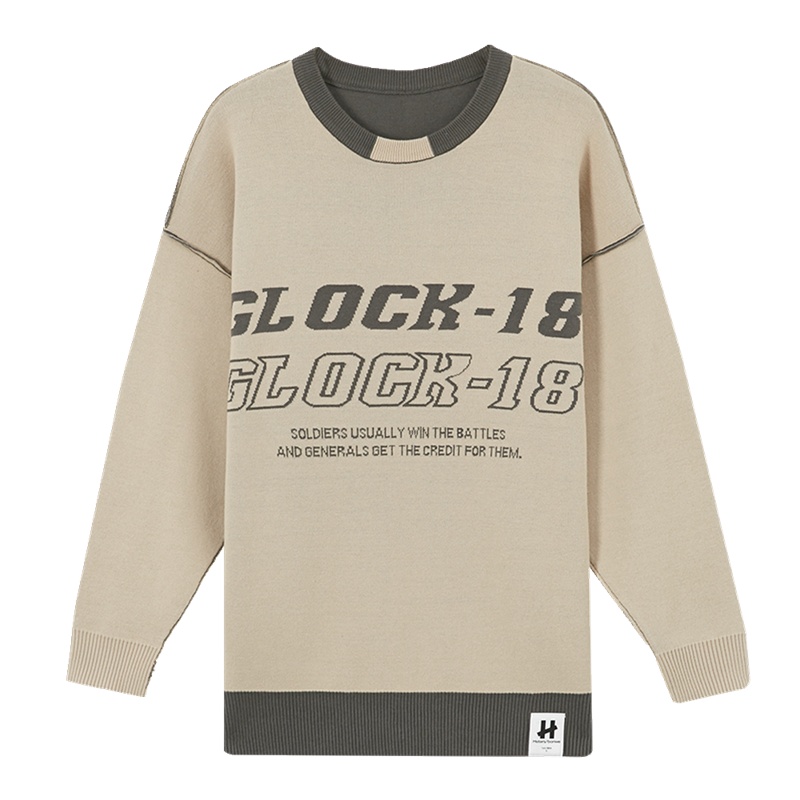 美特斯邦威男新款春季个性两面穿字母大提花大廓形毛衫