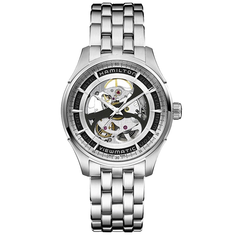 汉米尔顿(Hamilton)瑞士手表 爵士系列镂空盘自动机械男士手表 银色镂空盘钢带 H42555151