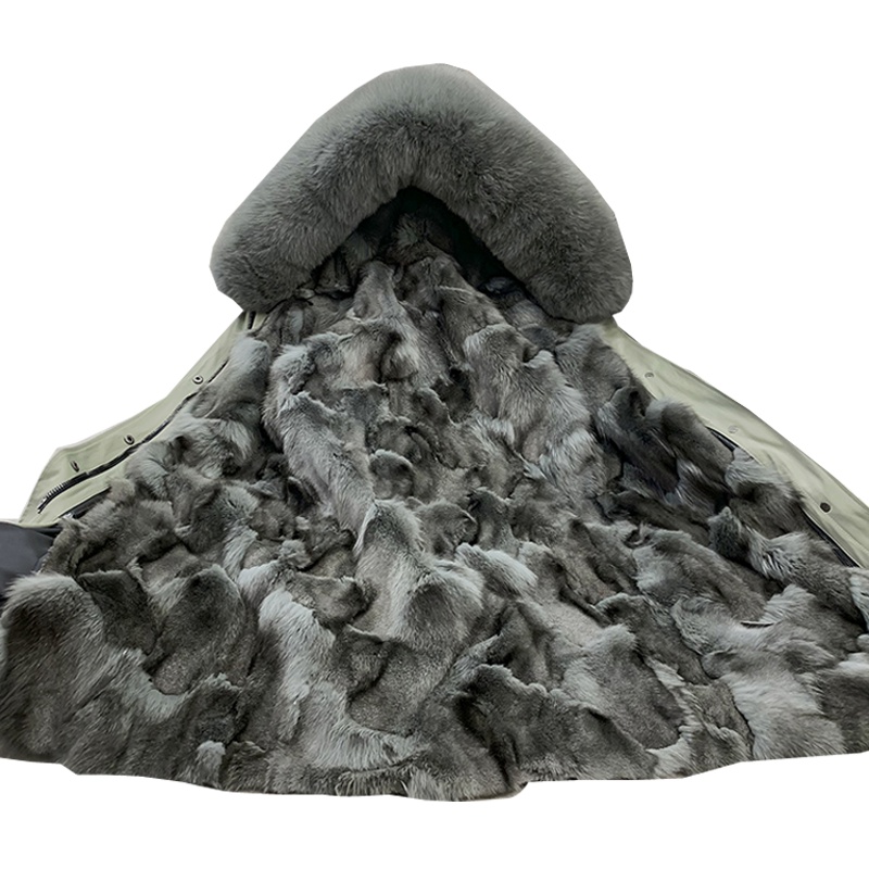 雪米贝奴 新款派克服女狐狸毛大毛领中长款可拆卸狐狸毛内胆皮草派克大衣