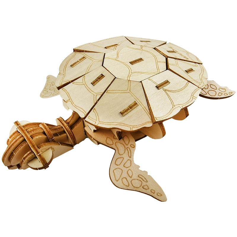 WUDE 海龟海洋动物立体3d拼图木质diy积木玩具女孩儿童手工拼装艾菲尔模型组装插片摆件圣诞礼物