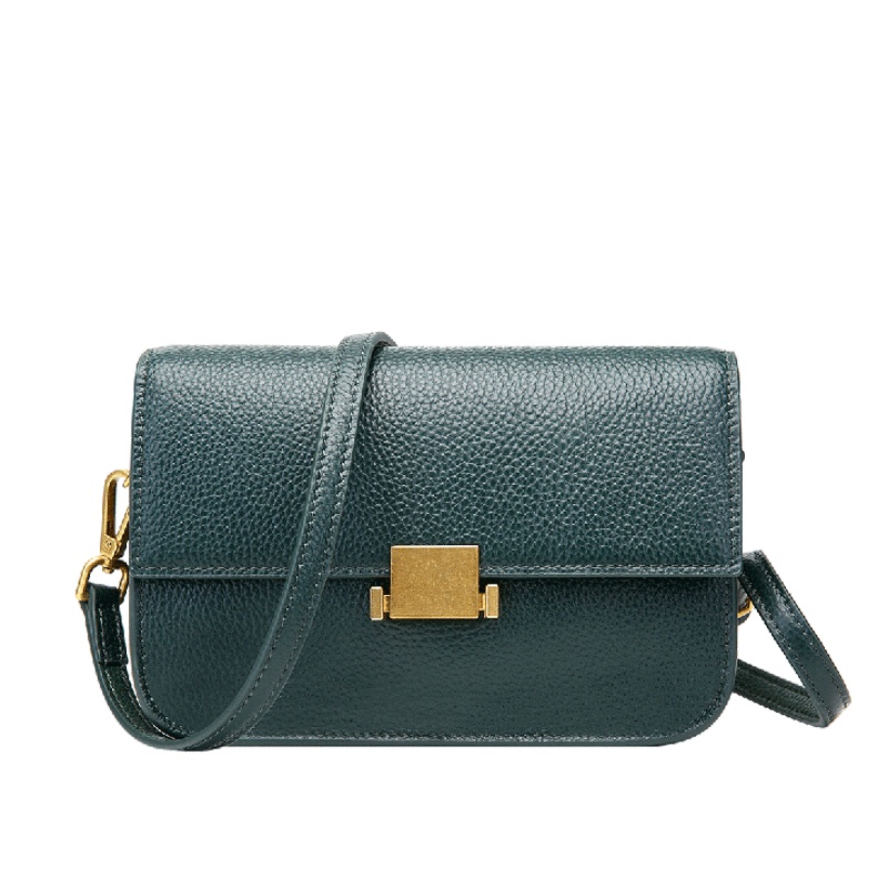 杜罗伦层牛皮斜挎包女小包新品女包潮港风复古简约单肩包锁扣豆腐包小方包