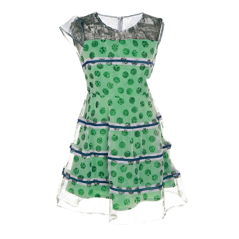 秋水伊人2020夏季新款女装圆领短袖绿色圆点小清新连衣裙子FR230