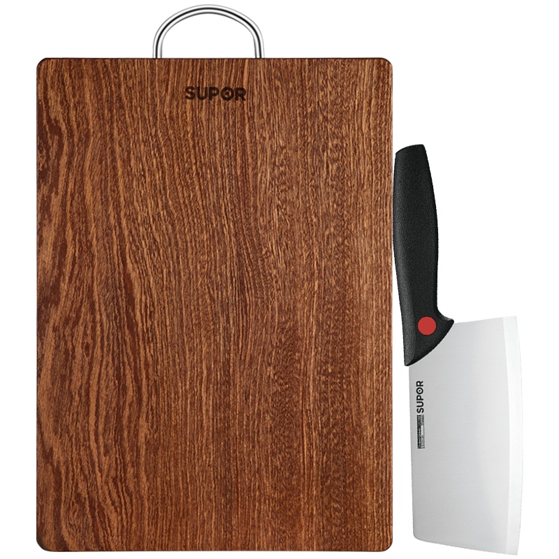苏泊尔(SUPOR)砧板乌檀木加厚天然整木菜板实木案板面板擀面板W362625AB1+切菜板厨房刀具KE170BA1