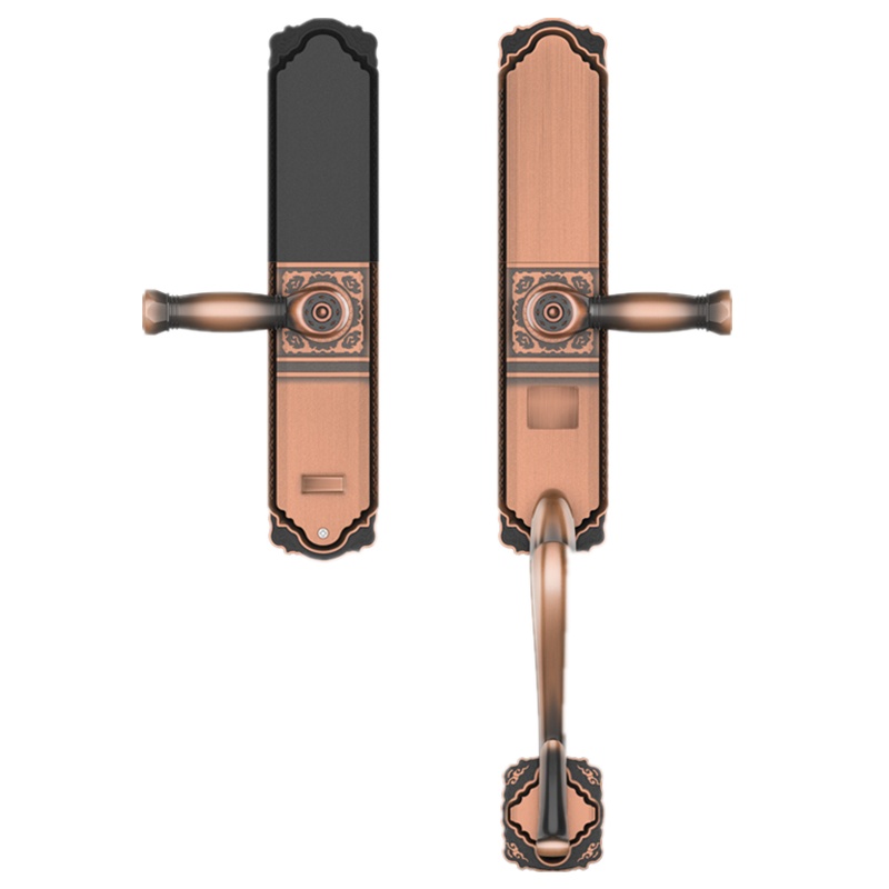 全国入户安装 别墅大门指纹锁双开门家用防盗智能电子锁自动滑盖密码锁仿古门锁 古铜