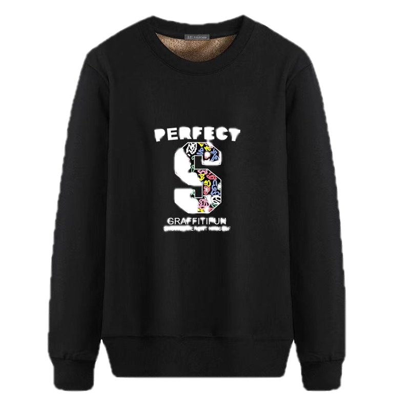 加绒加厚-圆领印花卫衣男2019冬季韩版宽松青年打底衫长袖潮