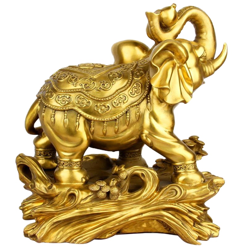 纯铜有底大象摆件一对吸水象铜象工艺品店铺客厅开业礼品