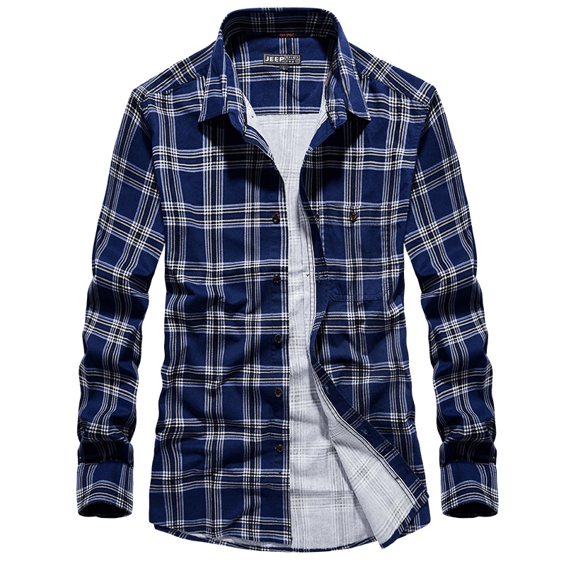 JEEP/吉普长袖衬衫男2019秋季新款男士商务休闲时尚简约个性格子衬衣A245