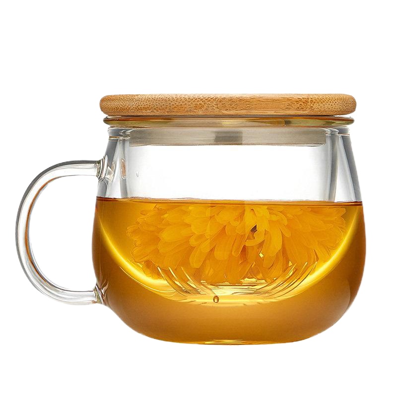 玻璃茶杯男女带盖过滤玻璃泡茶杯办公室花茶杯加厚水杯杯子 封后 竹盖花茶杯300ml