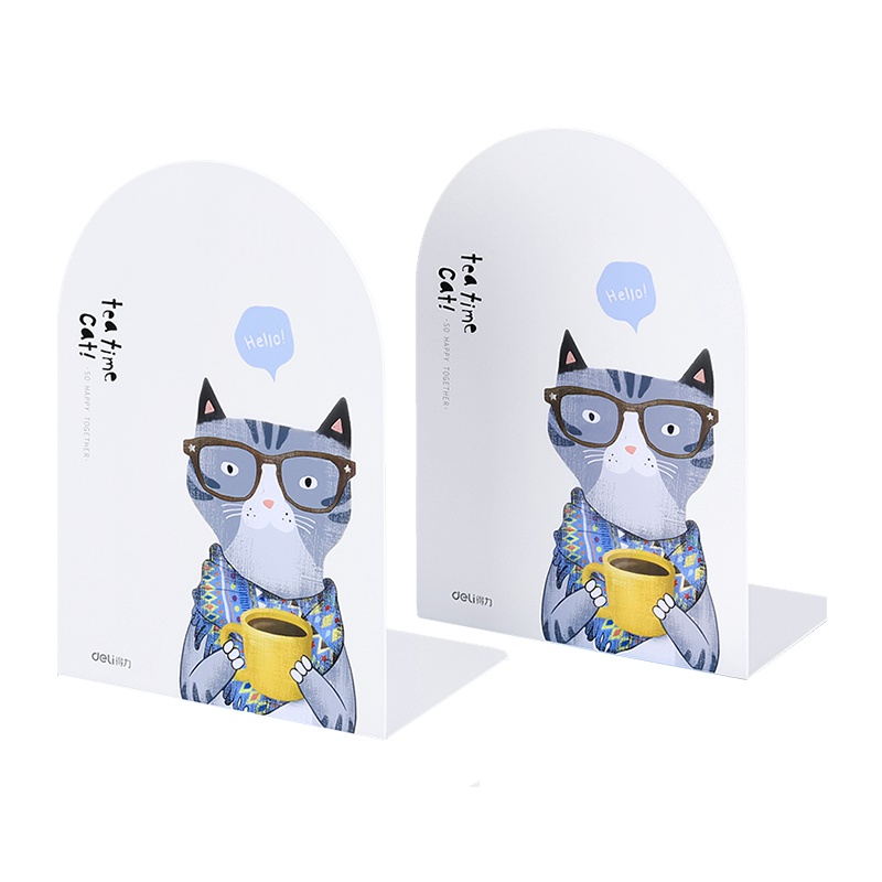 得力(deli)9267书立架学生用图书挡板金属阅读书立办公室桌面桌上书架简易简约创意卡通铁书立炫彩书架 蓝色 1对