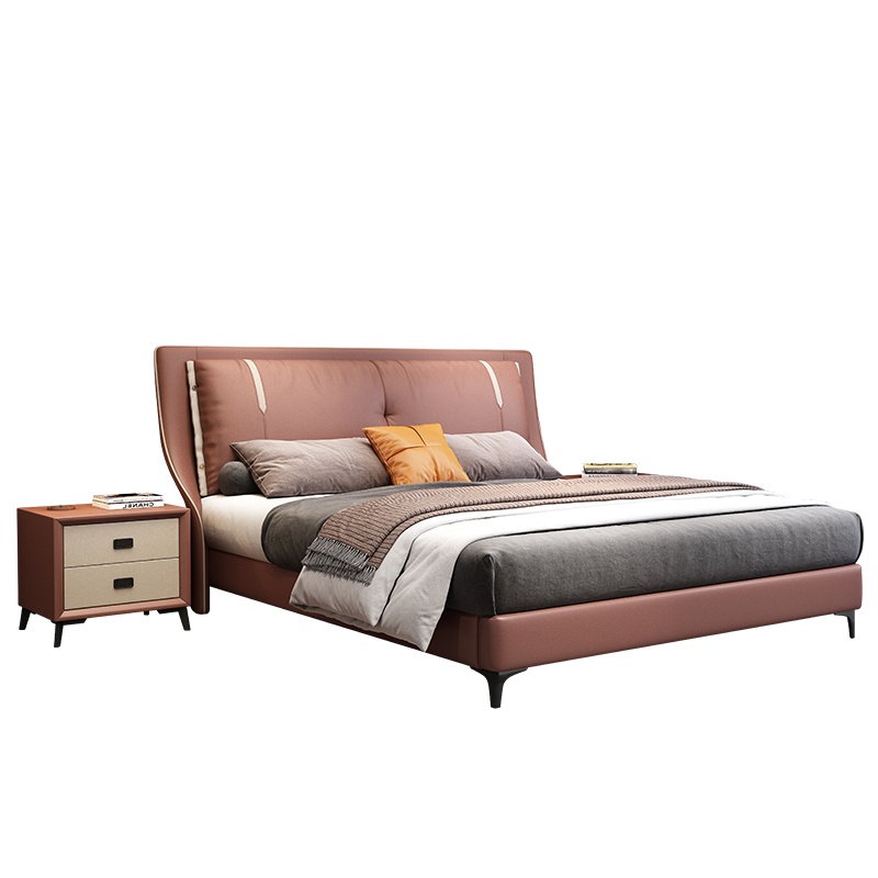 都市名门 北欧皮艺床1.5米实木床框架1.8米床双人床真皮床主卧床室高箱储物床婚床整套家具皮床轻奢款软靠床婚床现代简约