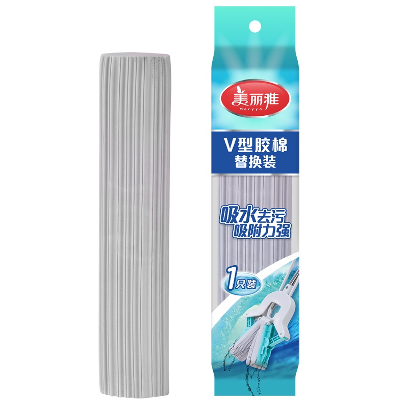 美丽雅 家用胶棉拖把替换装吸水去污干湿两用V型胶棉备件1个入