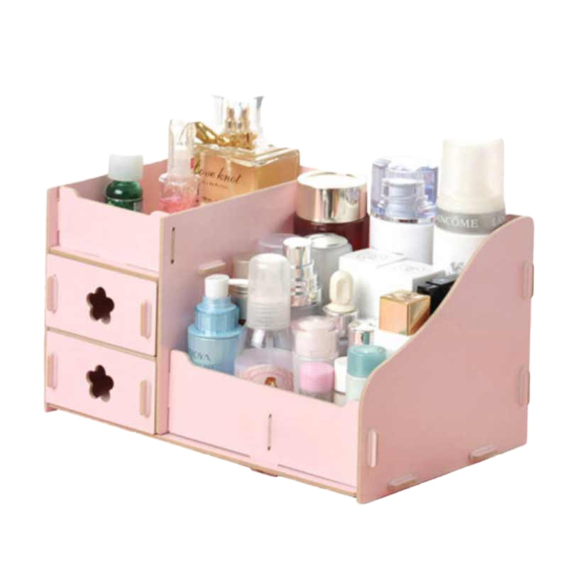 梵轩 桌面木制收纳盒（双抽屉）CF-0549化妆品收纳盒 颜色随机发货