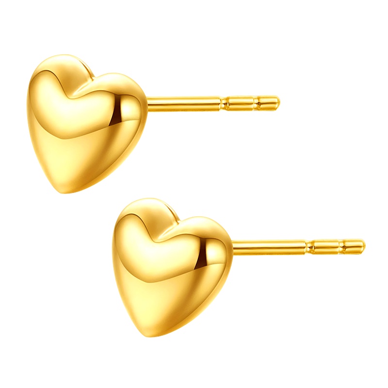 Ryual 18K金心形耳钉玫瑰金女士耳环彩金小爱心耳饰 黄金色耳钩计价款送恋人女友情人节礼物