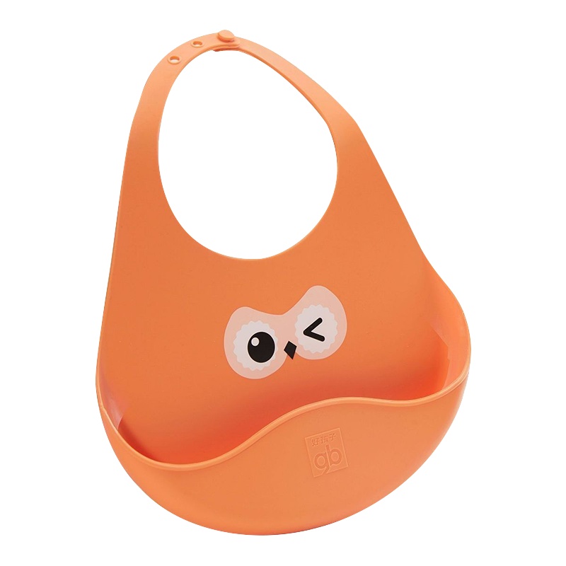 好孩子宝宝硅胶围兜儿童防水立体饭兜宽口径阳光橙