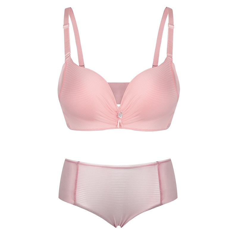 曲慕QuMu 聚拢文胸套装侧收胸罩无钢圈时尚条纹内衣AB厚款 CD薄款QM7812-1