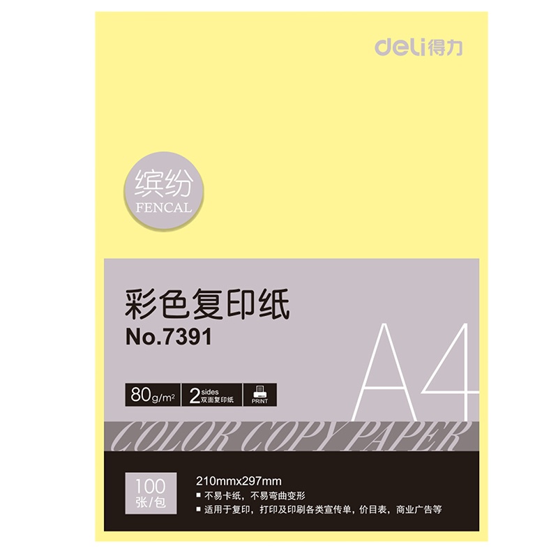 得力 DY 7391彩色复印纸297*210(100张/包)