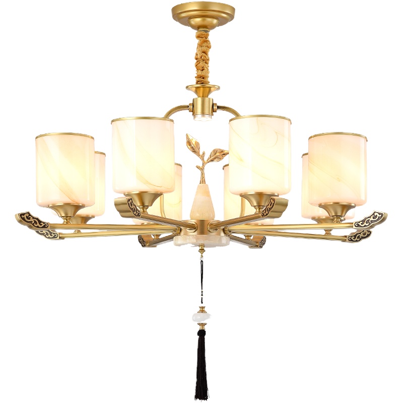 新中式全铜大吊灯客厅灯中国风轻奢别墅餐厅大厅餐厅灯茶室装修灯饰套餐组合