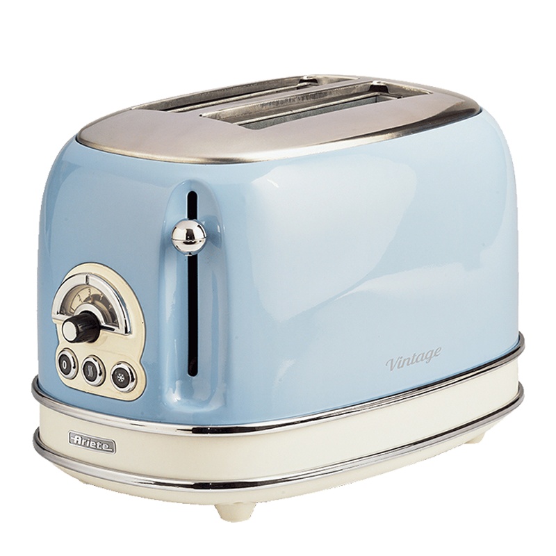 阿里亚特（Ariete）155多士炉 蓝早餐烤土司三明治面包机 6档温度调节不锈钢 双面烤面包机家用全自动早餐机复古