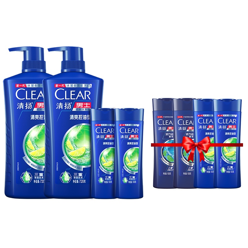 清扬(CLEAR)男士去屑洗发露清爽控油型720g*2+100g*2 加赠补充装400g 深层清洁青柠精华2040g