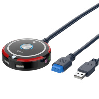 晶华 双USB+音频桌面开关 家用网吧网咖电脑主机机箱外置移动电源开机重启延长线 黑色圆形 粘贴款 Z458