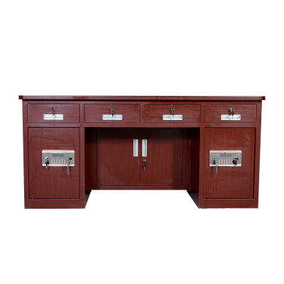 永格红木纹1.6米全钢保险桌带保险柜办公电脑桌财务桌收银投币桌老板桌指纹密码桌