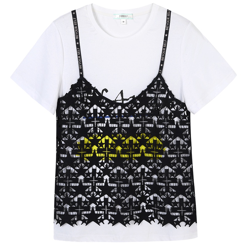 马克华菲女装 2019夏装新款套装短袖T恤小吊带衫外穿两件套上衣