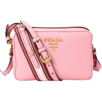 PRADA/普拉达 女包彩色织物肩带双层拉链单肩斜挎包 1BH082