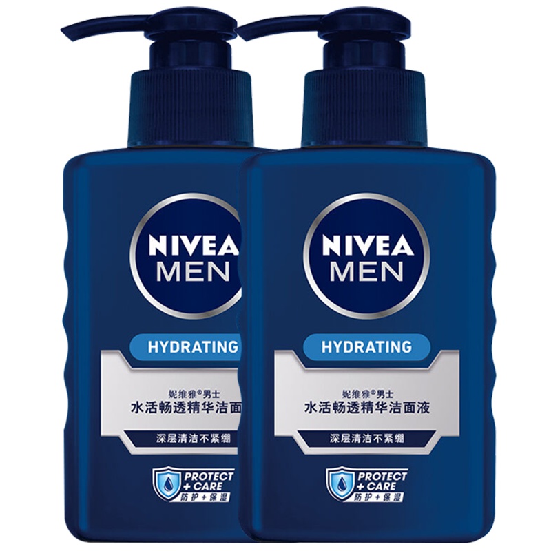 妮维雅(NIVEA)男士水活畅透精华洁面液150ml双支套装(男士洗面奶 洁面 护肤化妆品)