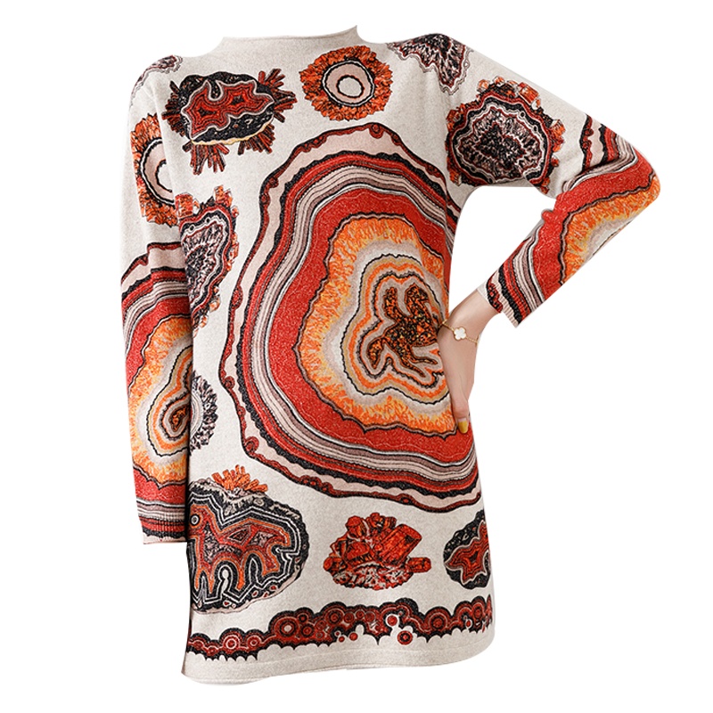 圣妮曼中长款羊毛衫时尚印花针织衫