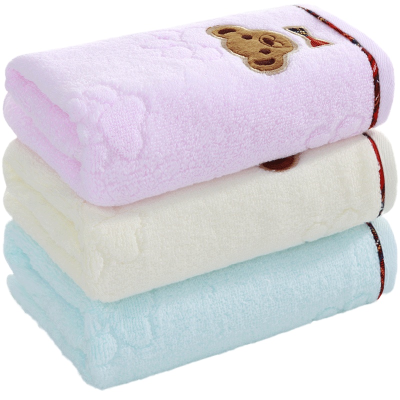 三利 绣花布缎卡通熊 纯棉毛巾  洗脸面巾