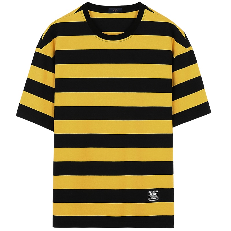 2020夏新品短袖男女圆领条纹宽松半袖港风bf风ins上衣