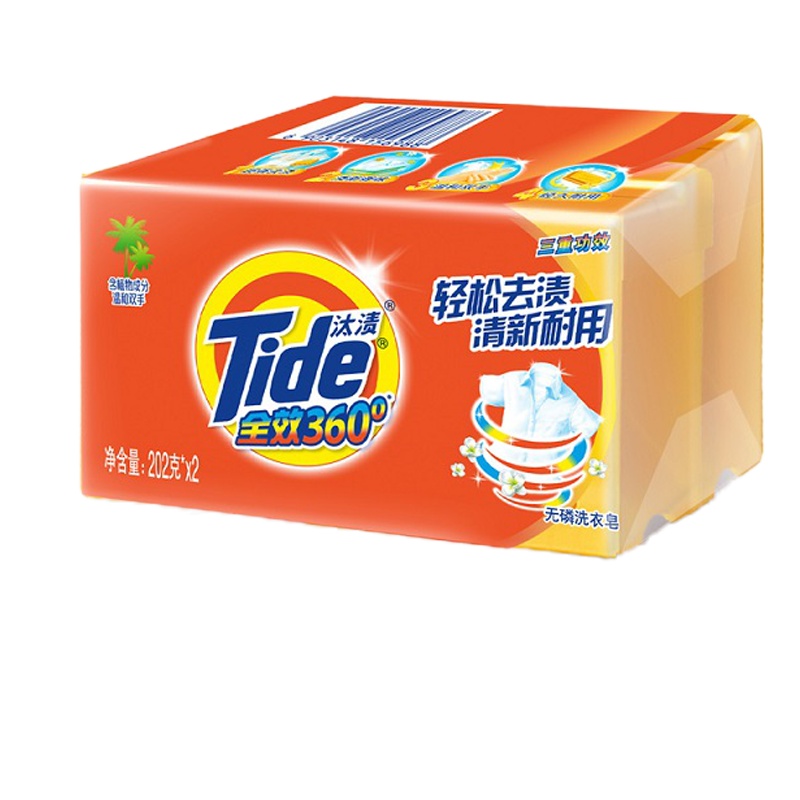 汰渍三重功效洗衣皂202Gx2柠檬香型巨划算装 12块