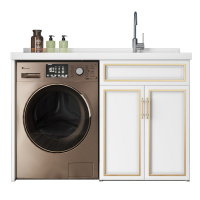 克丽▪菲儿轻奢阳台洗衣机伴侣洗衣柜一体柜子组合洗手台盆带搓板定制