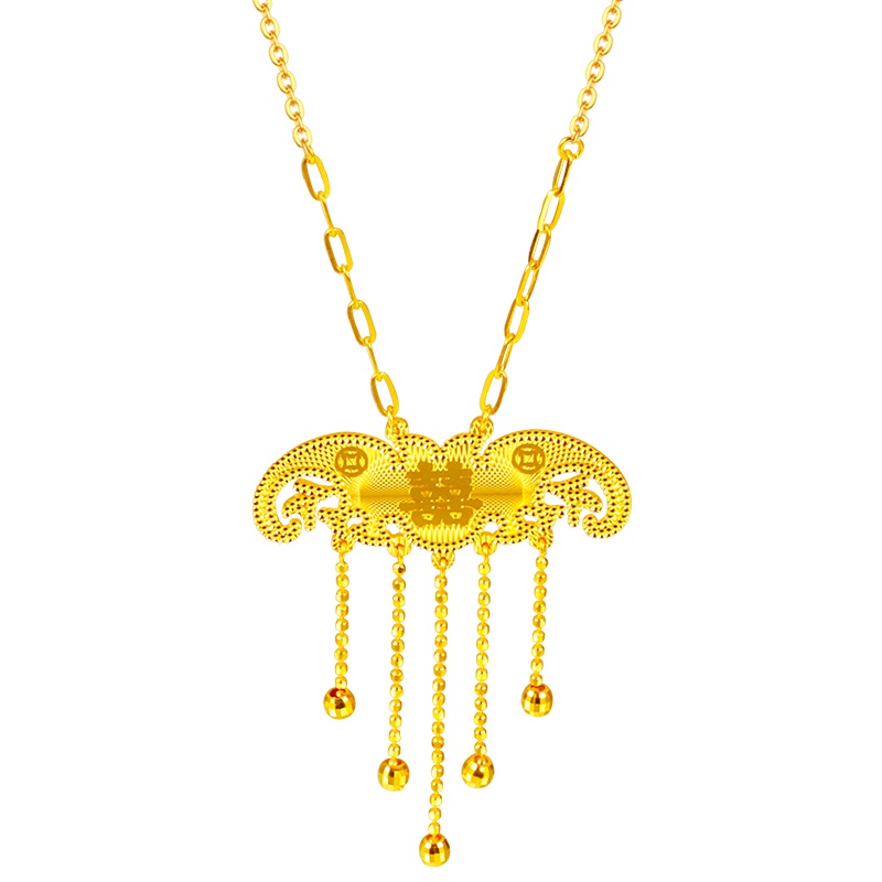 黄金码头5G足金999蝙蝠双喜套链福禄全结婚婚庆送礼项链新年礼物