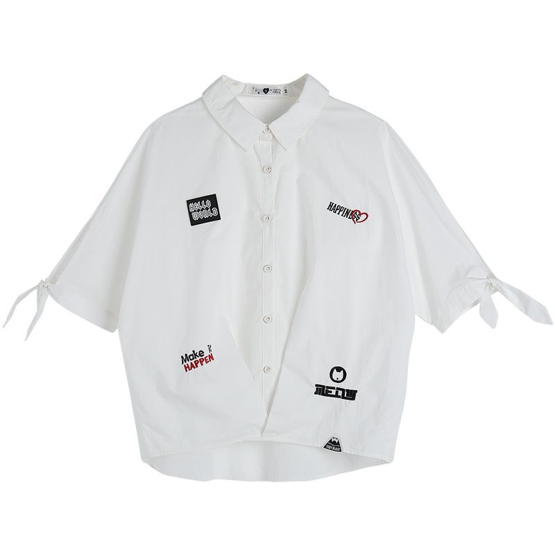 a02商场同款韩版个性字母印花可调节袖长衬衫女D1U2D0A31BL