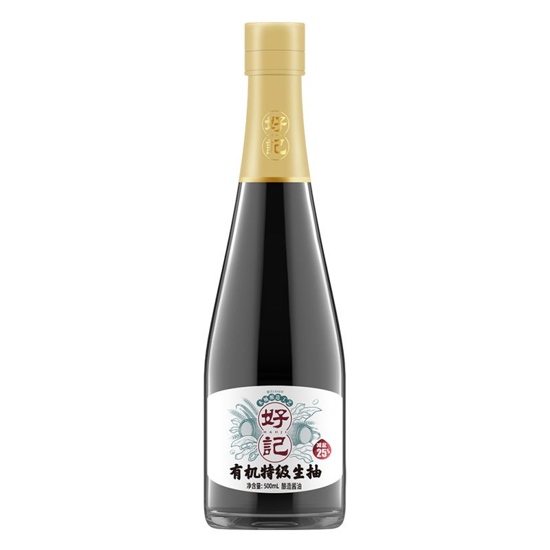 好记 木桶酿造180天减盐特级生抽500ml 家用点蘸 凉拌 炒菜 炖煮 有机减盐酿造酱油