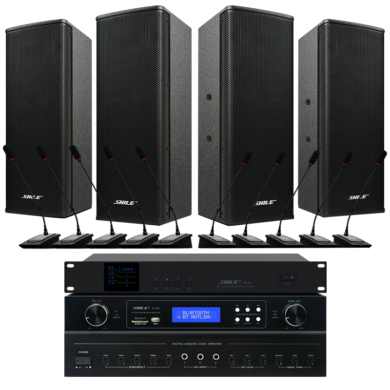 狮乐(SHILE)OK555C+BX404+YW10主机+YW7话筒专业会议音响系统壁挂音箱有线手拉手鹅颈会议话筒