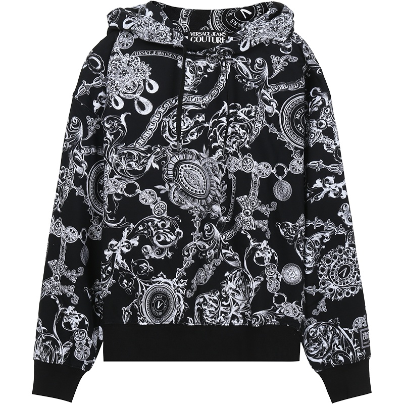 范思哲 VERSACE JEANS COUTURE 男士 棉质加绒款连帽长袖卫衣运动衫71GAI3C0 FS004
