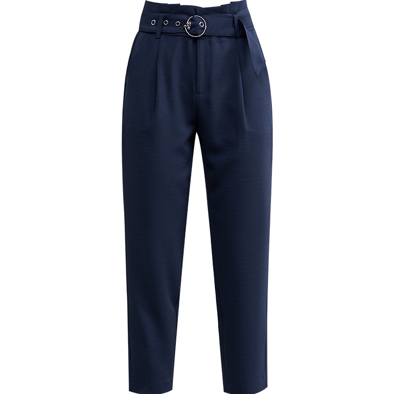 娅丽达女裤2019夏季新款哈伦裤女黑色休闲九分职业裤子萝卜锥形裤I2506