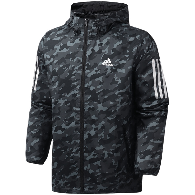 阿迪达斯男服外套夹克2019新款迷彩连帽休闲运动服运动夹克EH3803.