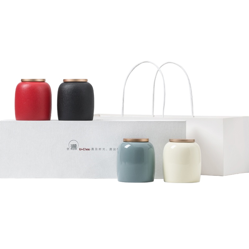 苏宁宜品 陶瓷小茶罐家用密封防潮茶叶罐便携小茶仓功夫茶具礼盒装